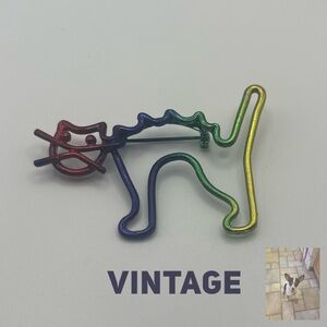 Vintage Anodized Rainbow Wire Cat Brooch